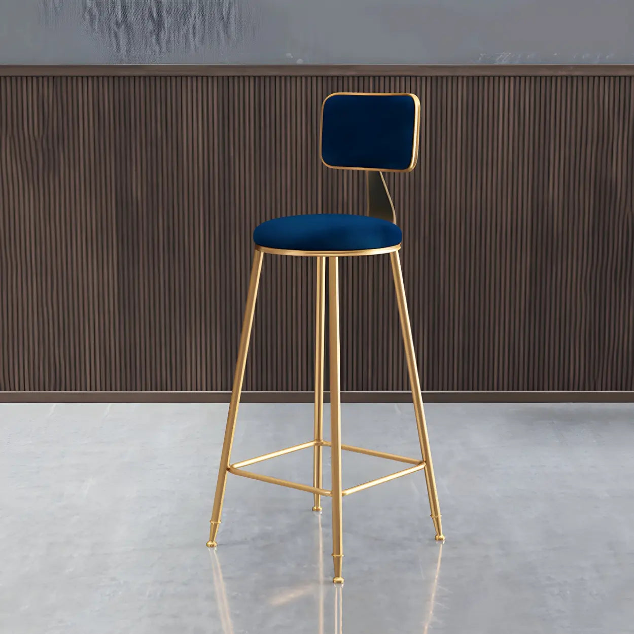 Gray Gold Iron Velvet Tall Bar Stool