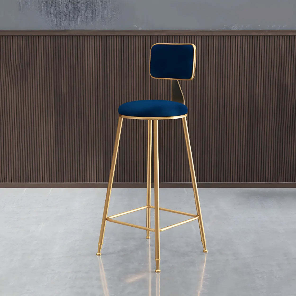 Gray Gold Iron Velvet Tall Bar Stool