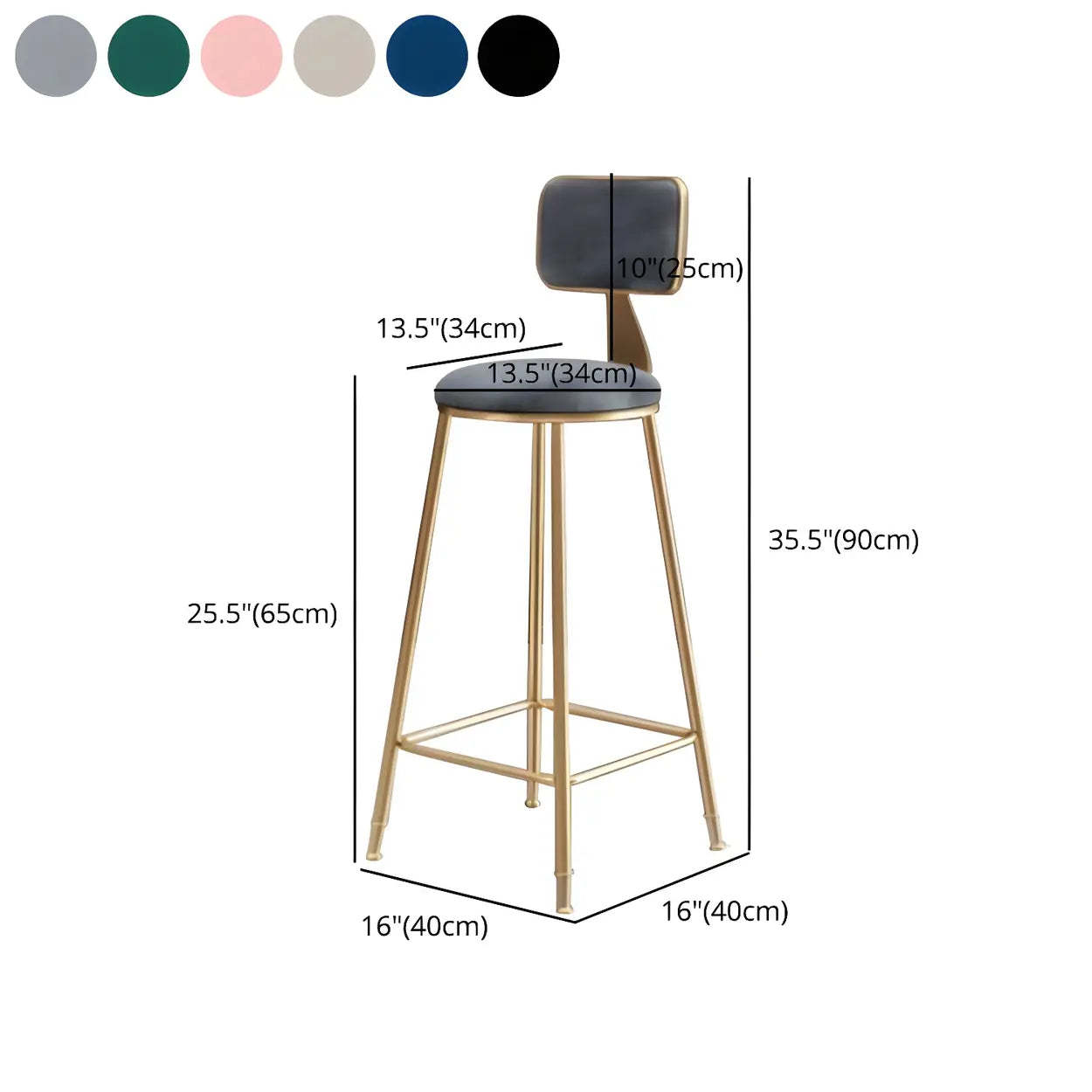 Gray Gold Iron Velvet Tall Bar Stool