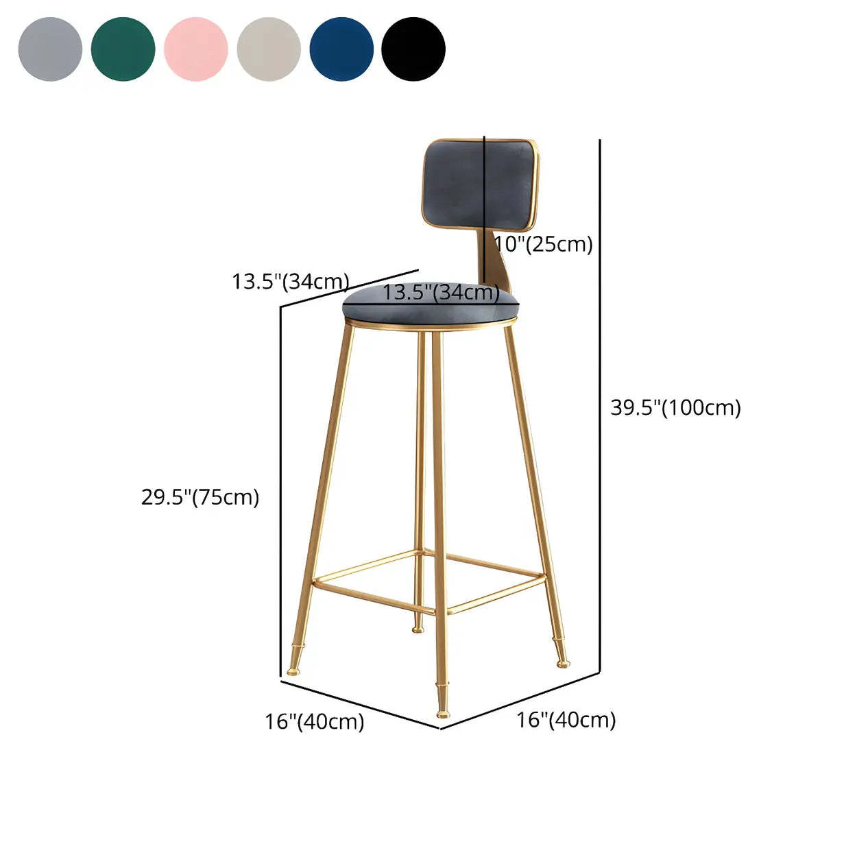 Gray Gold Iron Velvet Tall Bar Stool