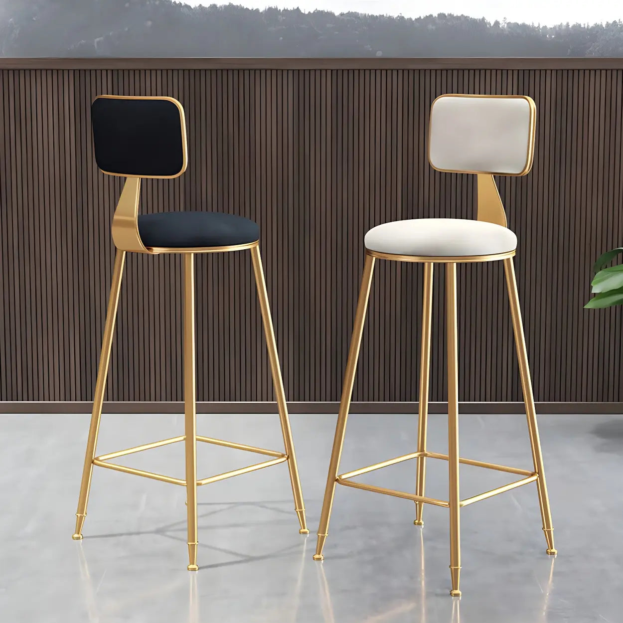 Gray Gold Iron Velvet Tall Bar Stool — Blue / 1 Piece