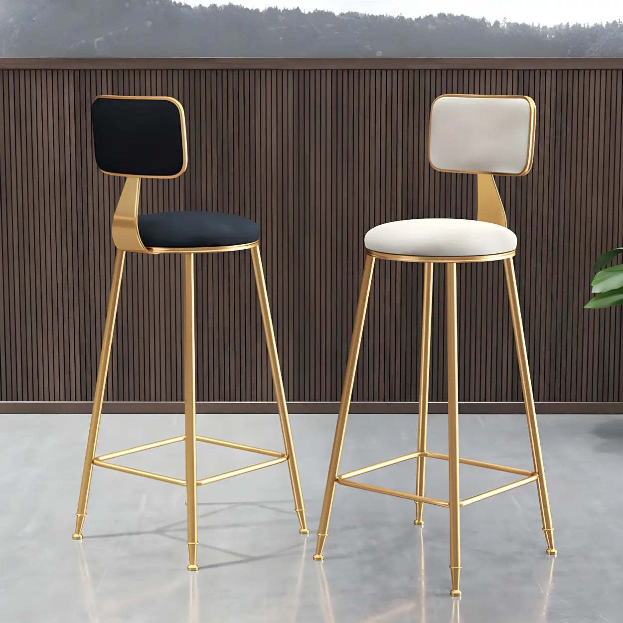 Gray Gold Iron Velvet Tall Bar Stool — Blue / 1 Piece