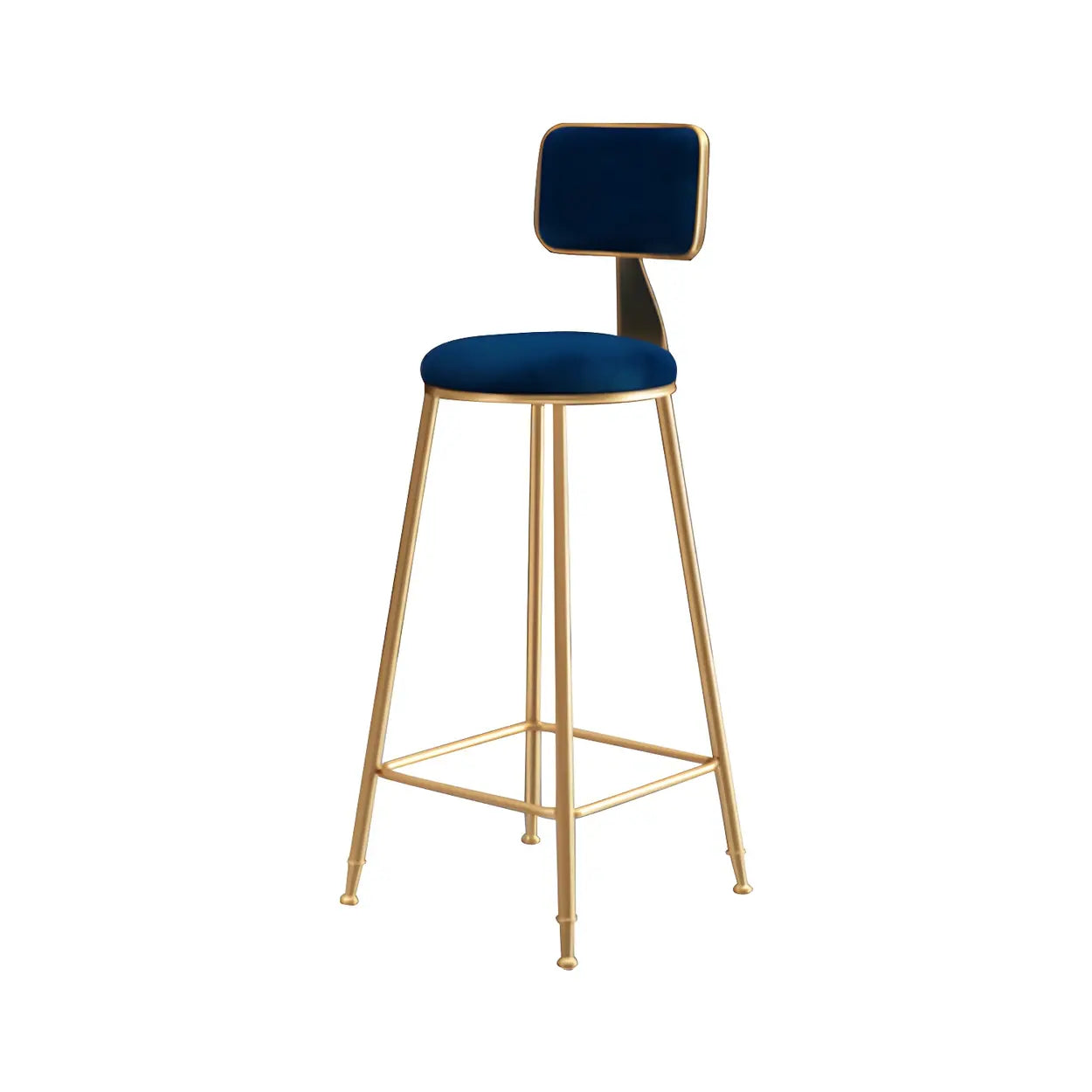 Gray Gold Iron Velvet Tall Bar Stool — Blue / 4 Piece Set