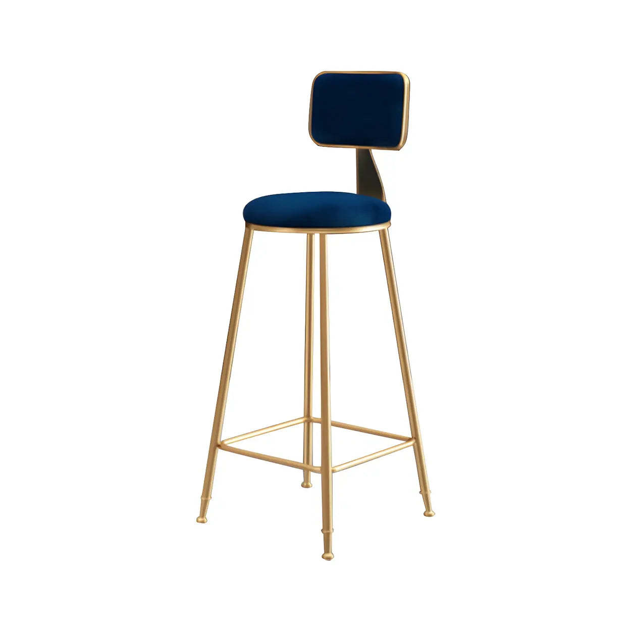 Gray Gold Iron Velvet Tall Bar Stool — Blue / 4 Piece Set