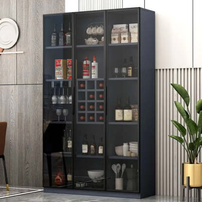 Gray Rectangular Slab Enclosed Wine Cabinet — Wine Grid Not Included