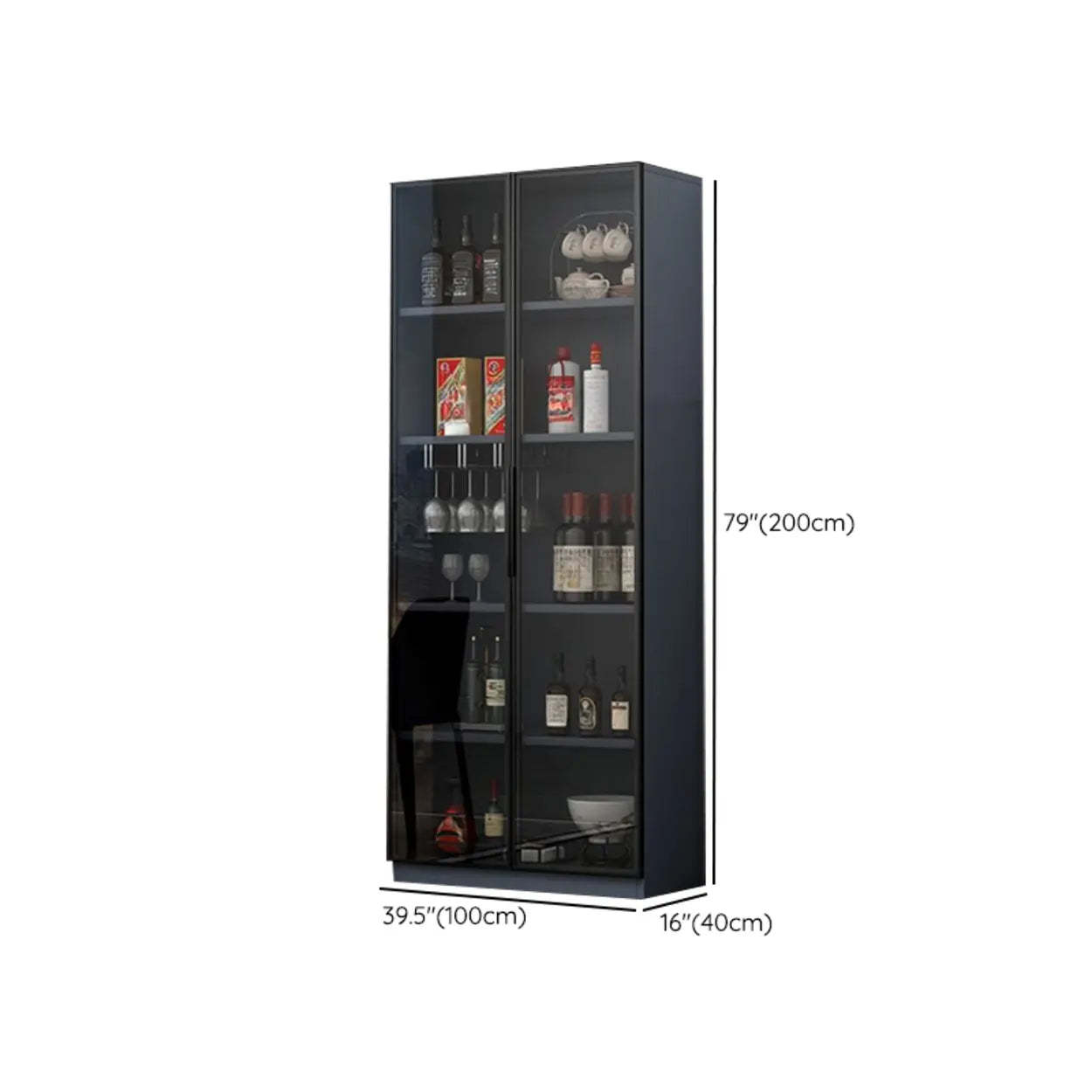 Gray Rectangular Slab Enclosed Wine Cabinet — Wine Grid Not Included