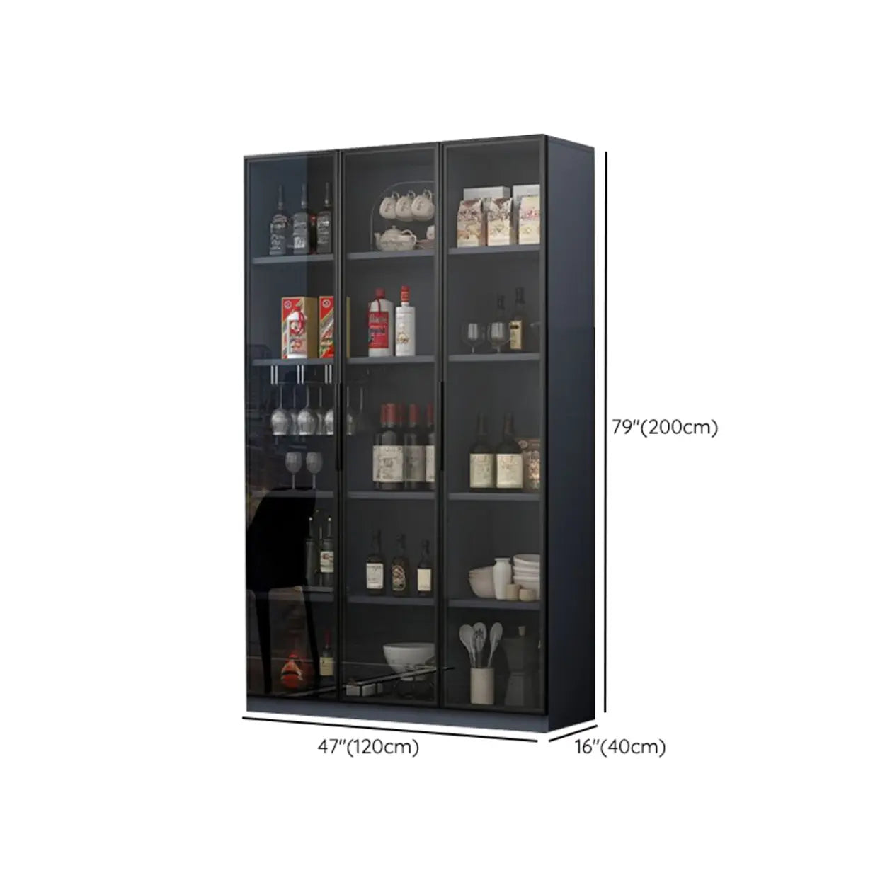 Gray Rectangular Slab Enclosed Wine Cabinet — Wine Grid Included