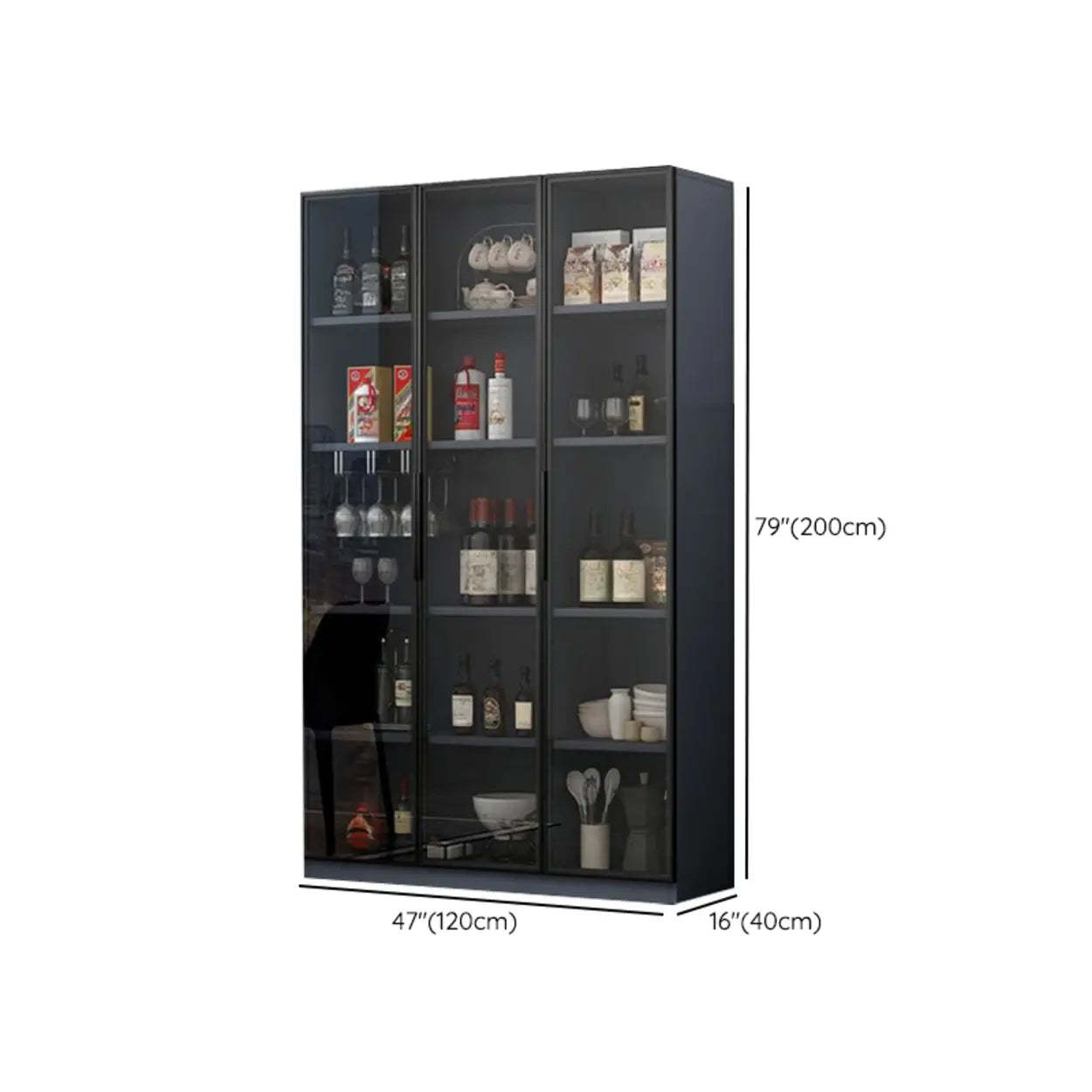 Gray Rectangular Slab Enclosed Wine Cabinet — Wine Grid Included