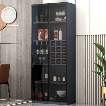 Gray Rectangular Slab Enclosed Wine Cabinet — Wine Grid Not Included