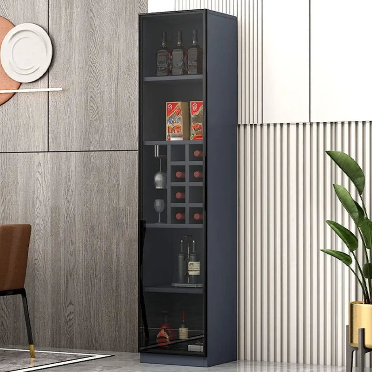 Gray Rectangular Slab Enclosed Wine Cabinet