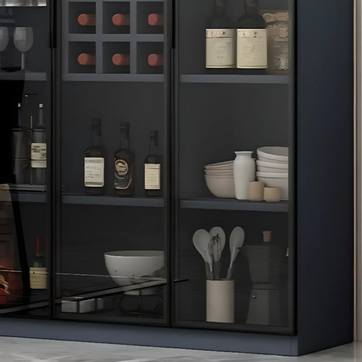 Gray Rectangular Slab Enclosed Wine Cabinet