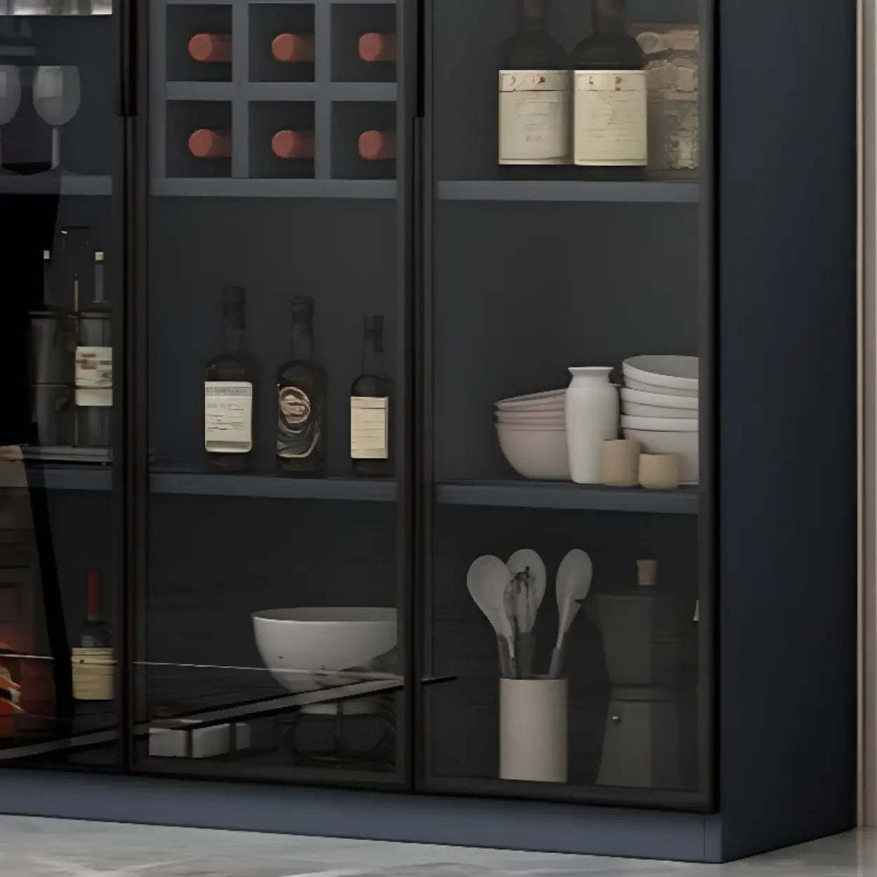Gray Rectangular Slab Enclosed Wine Cabinet