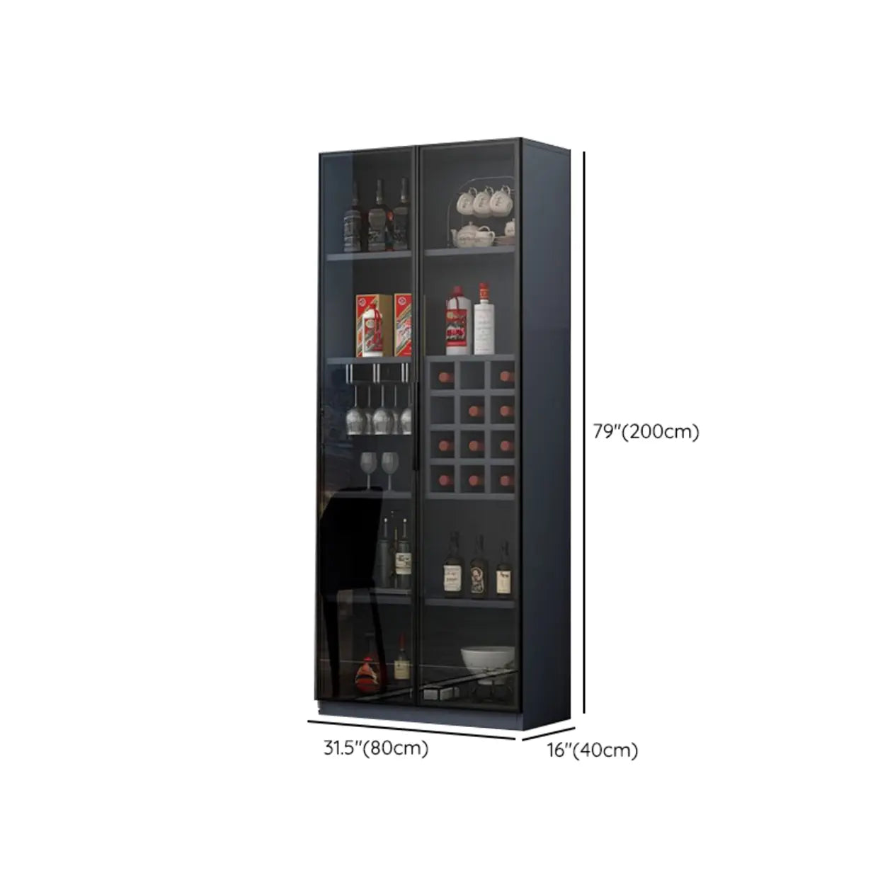 Gray Rectangular Slab Enclosed Wine Cabinet — Wine Grid Included