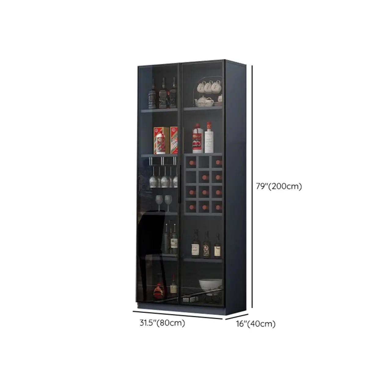 Gray Rectangular Slab Enclosed Wine Cabinet — Wine Grid Included