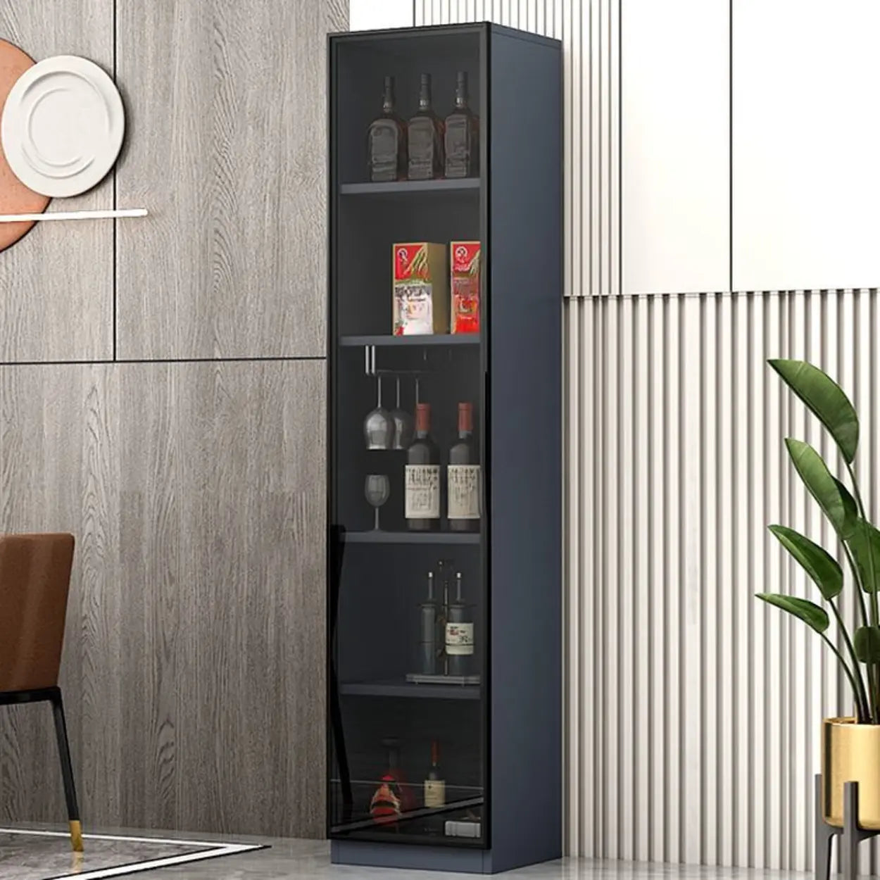 Gray Rectangular Slab Enclosed Wine Cabinet