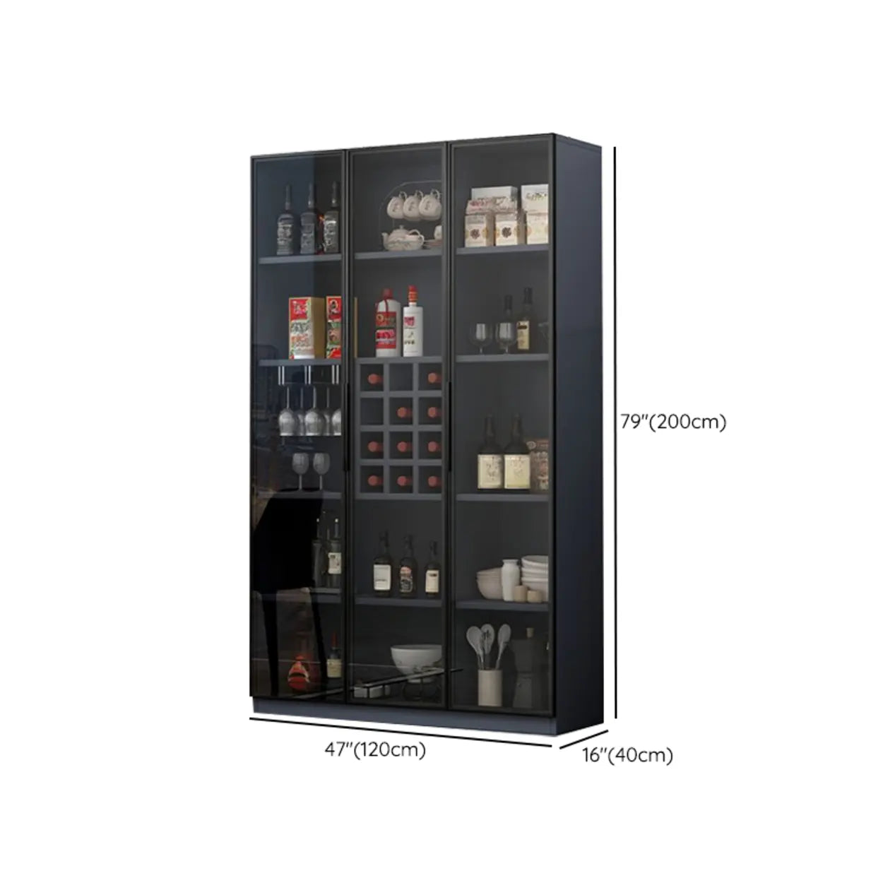 Gray Rectangular Slab Enclosed Wine Cabinet — Wine Grid Included