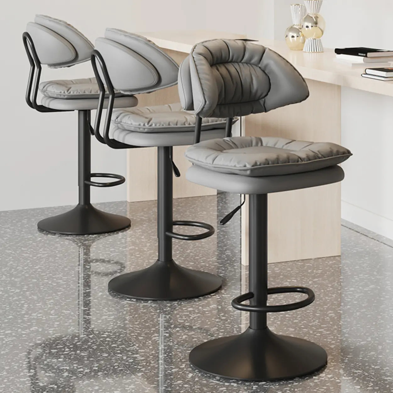 Lighom round leather bar & counter stools for kitchen — Gray / Black