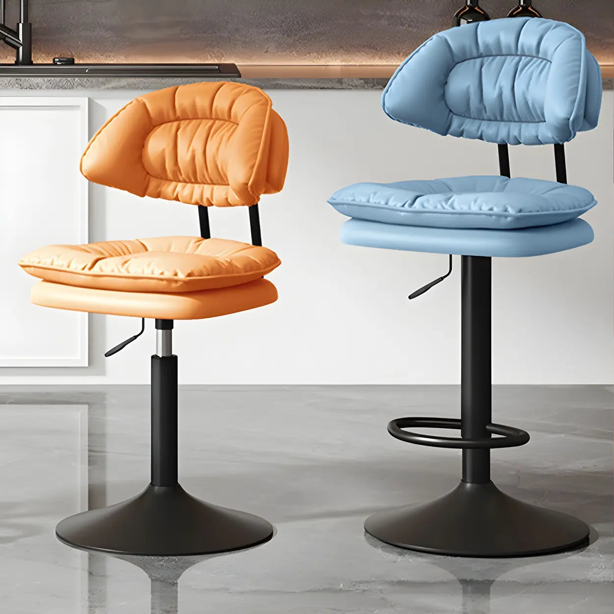Round Leather Adjustable Swivel Bar Stool