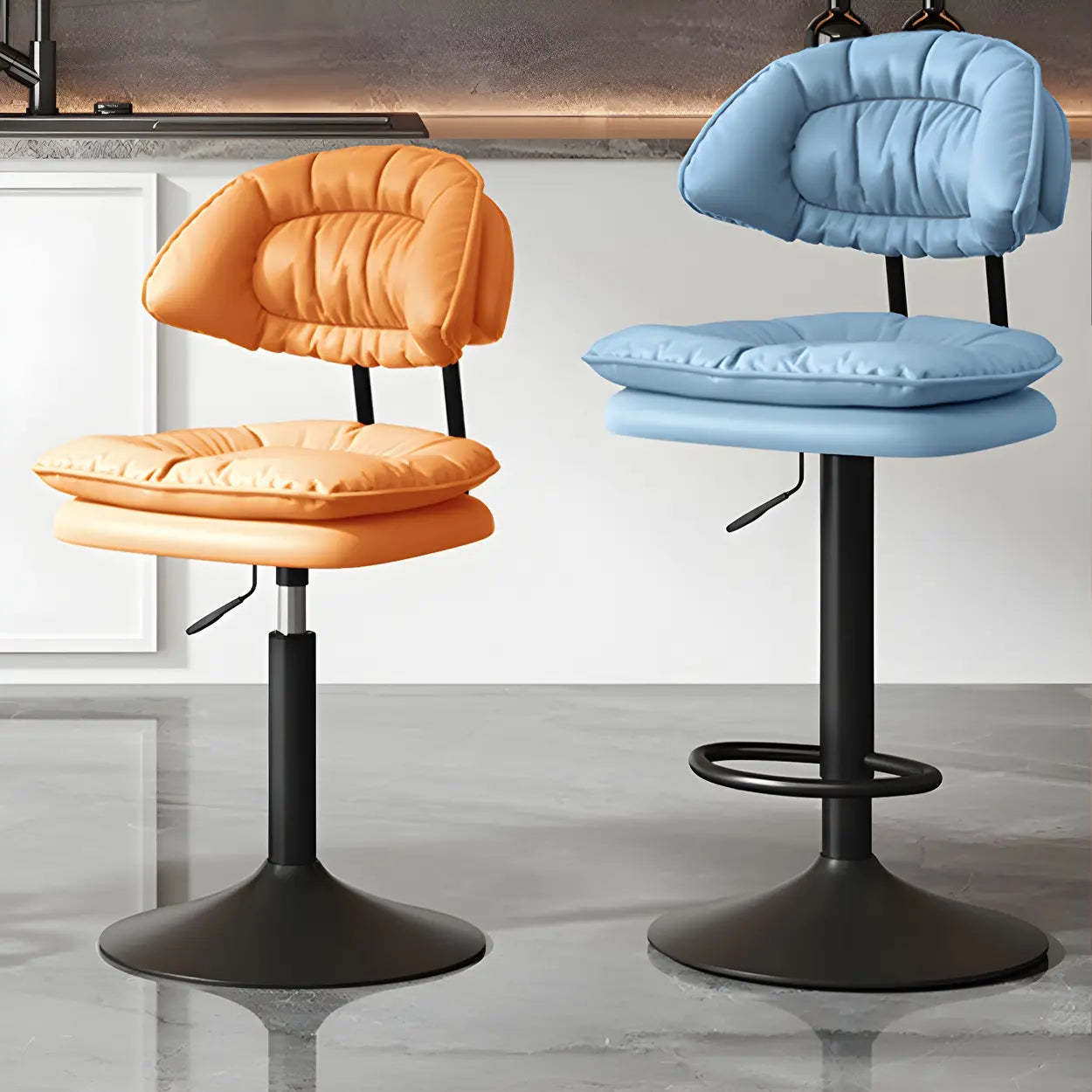 Round Leather Adjustable Swivel Bar Stool