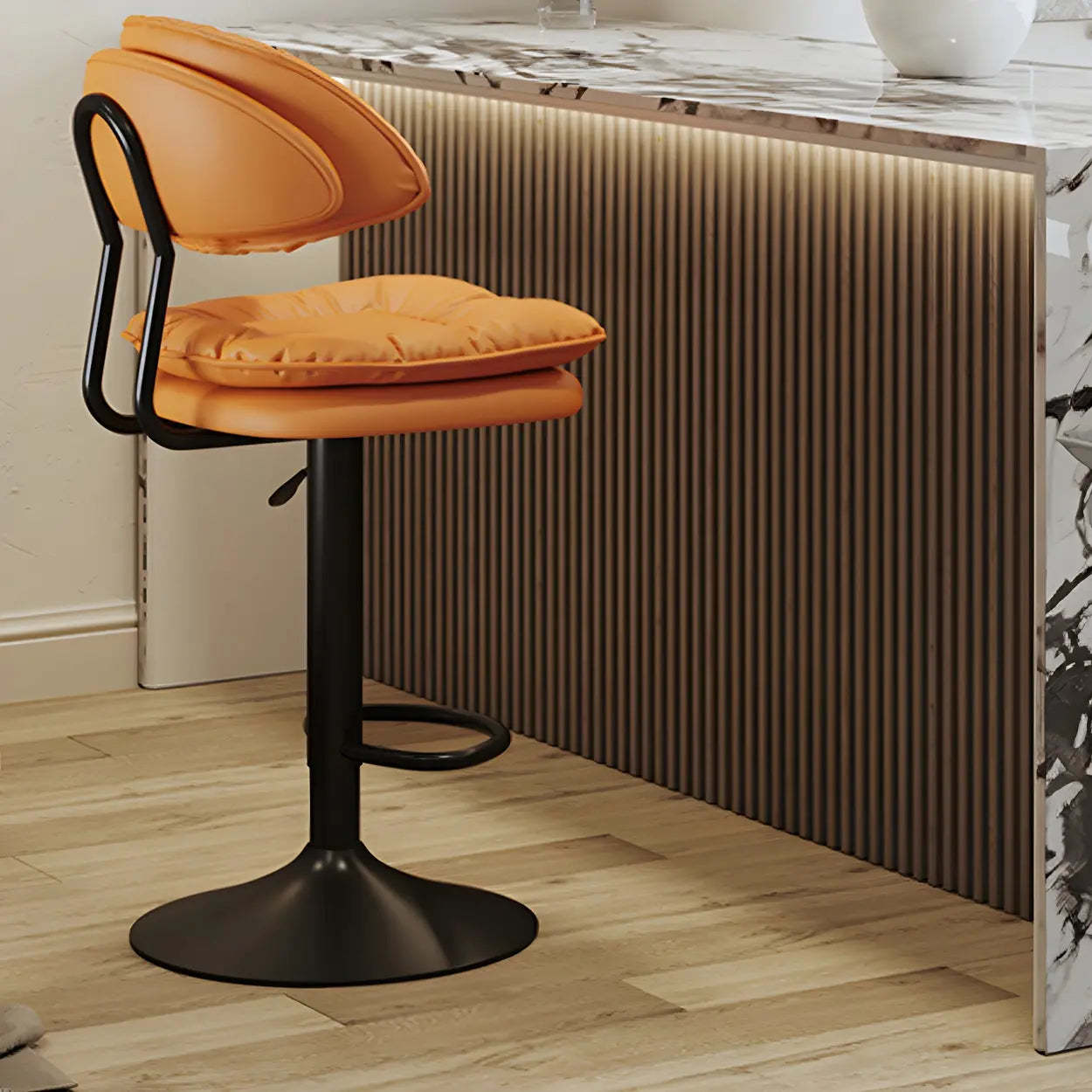 Round Leather Adjustable Swivel Bar Stool