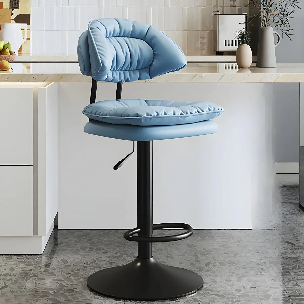 Round Leather Adjustable Swivel Bar Stool