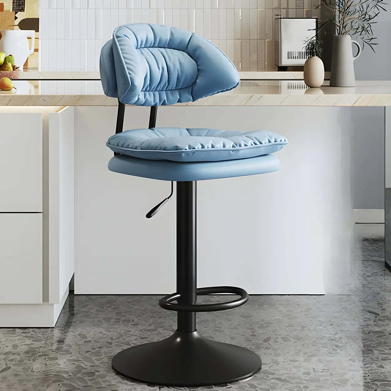 Round Leather Adjustable Swivel Bar Stool
