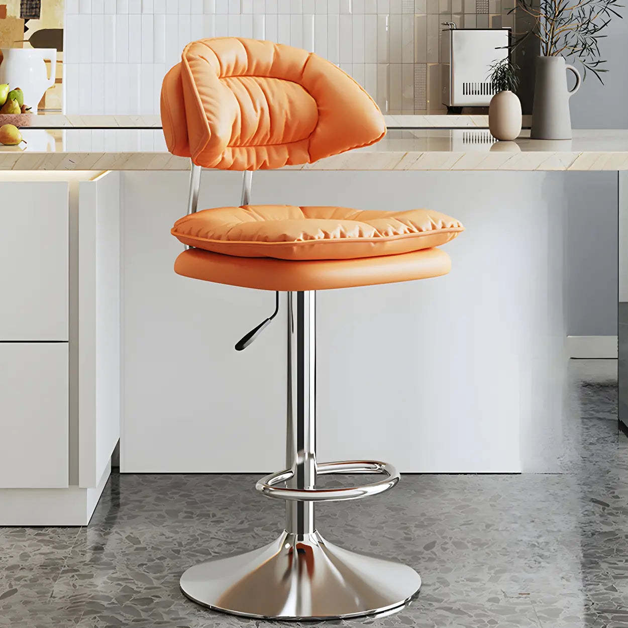 Round Leather Adjustable Swivel Bar Stool