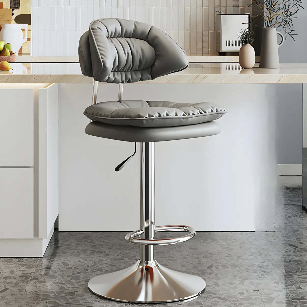 Round Leather Adjustable Swivel Bar Stool