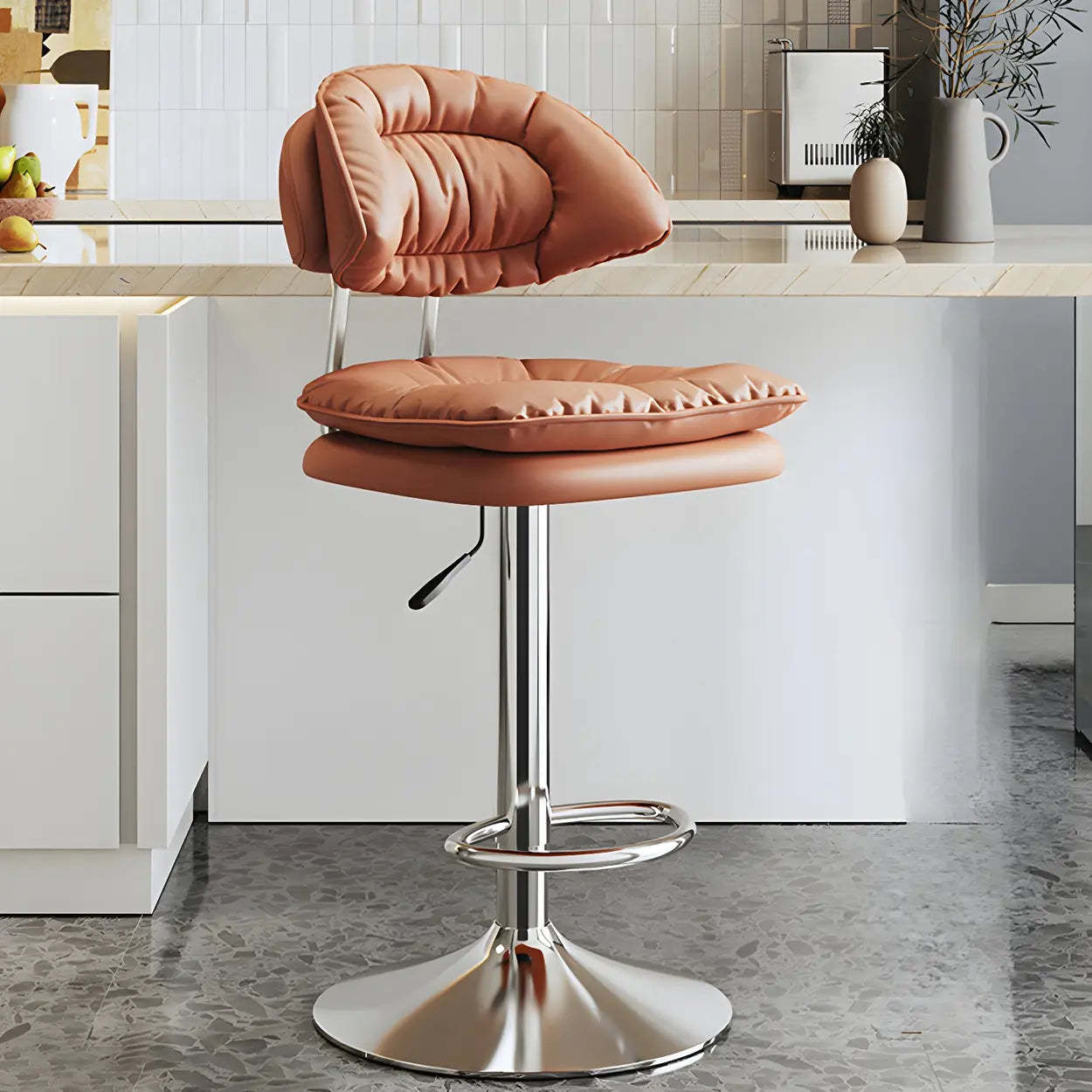 Round Leather Adjustable Swivel Bar Stool