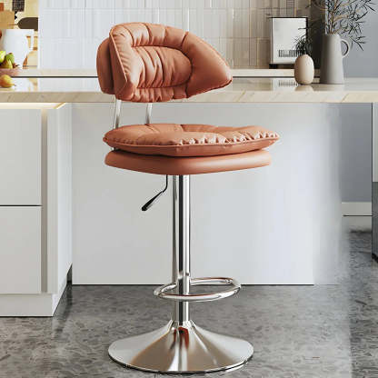 Round Leather Adjustable Swivel Bar Stool