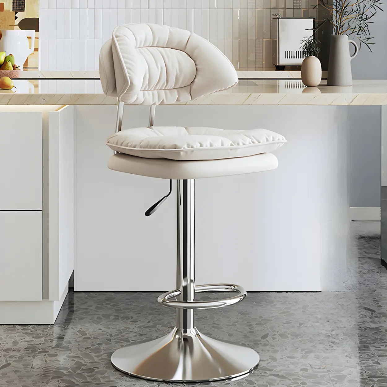 Round Leather Adjustable Swivel Bar Stool