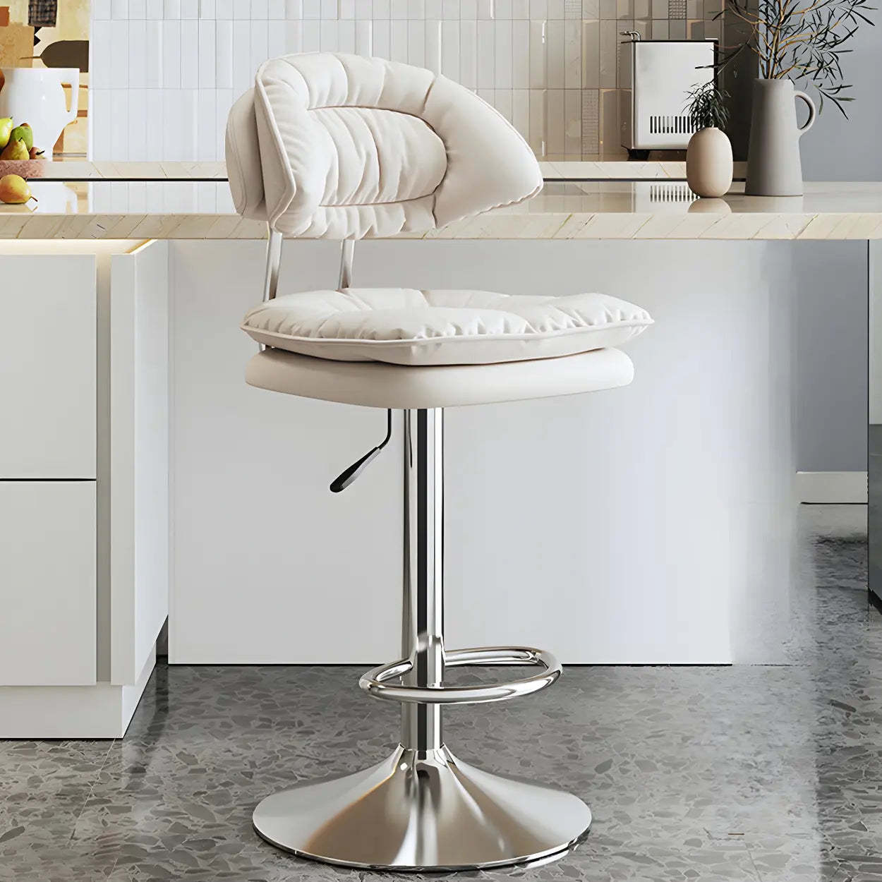 Round Leather Adjustable Swivel Bar Stool