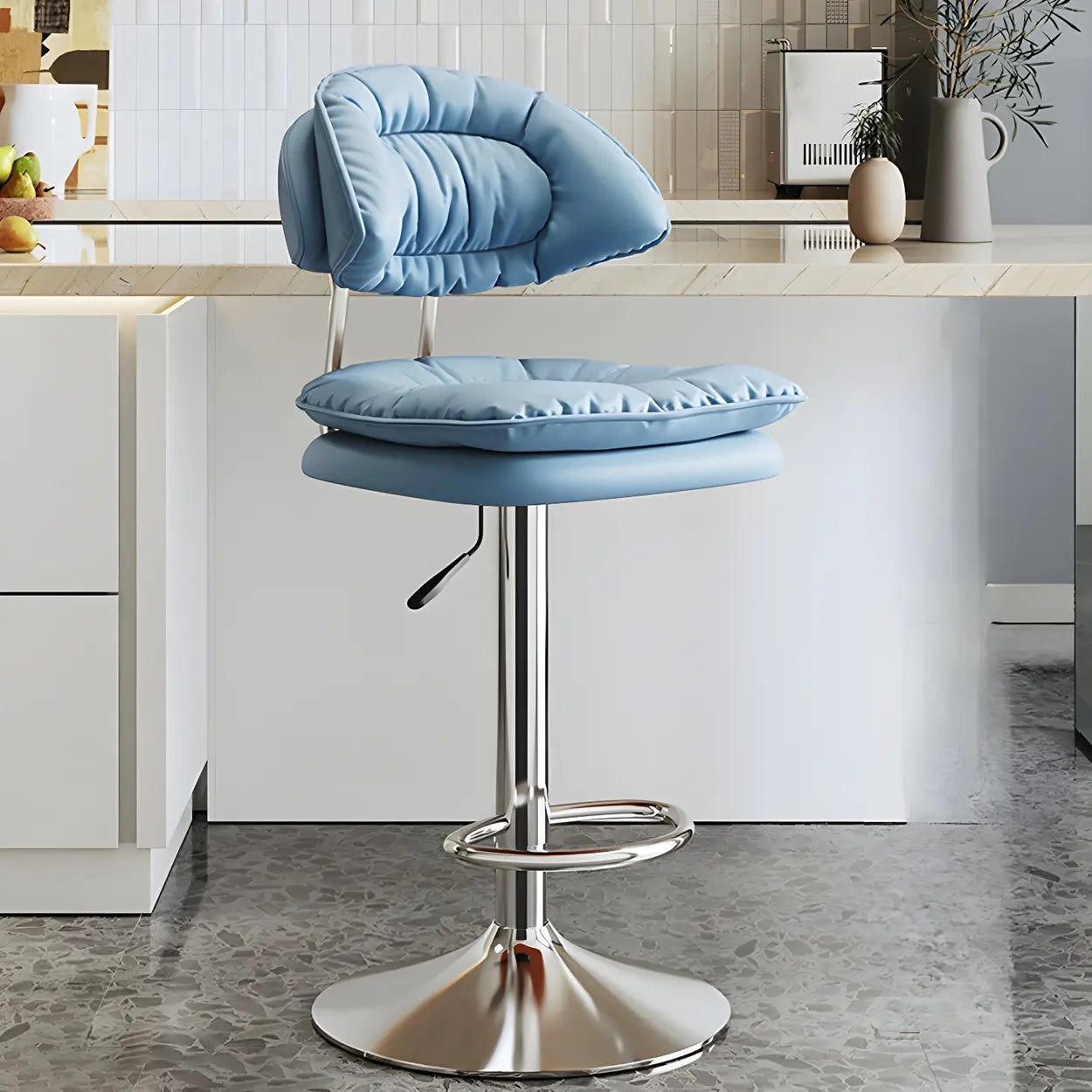Round Leather Adjustable Swivel Bar Stool