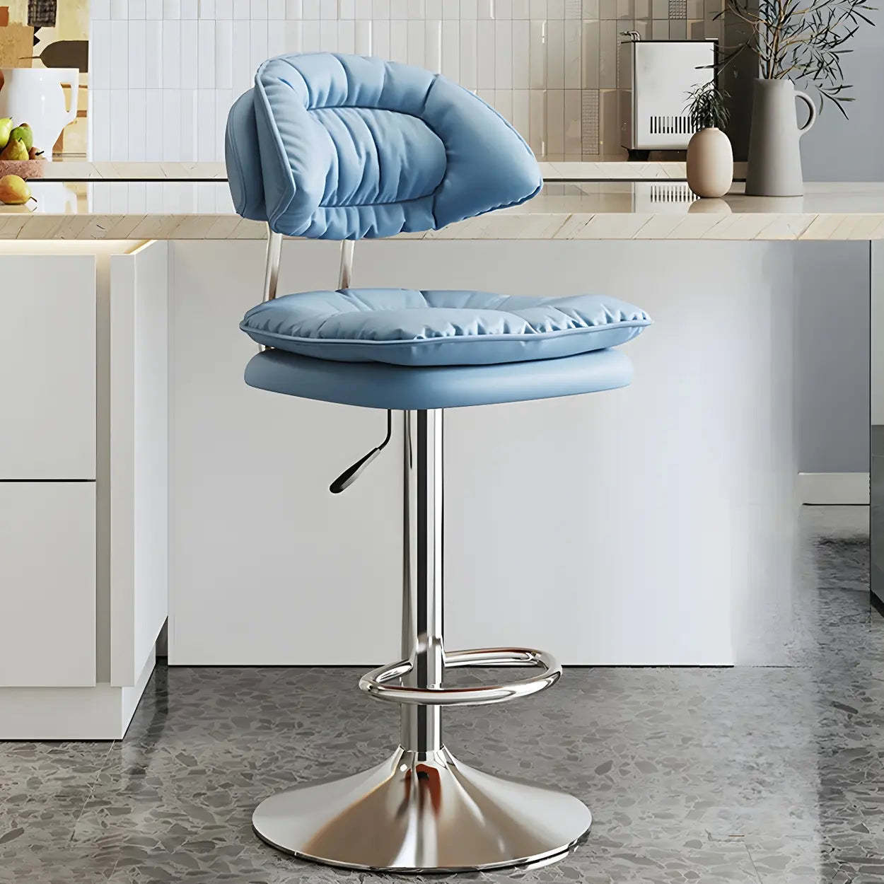 Round Leather Adjustable Swivel Bar Stool