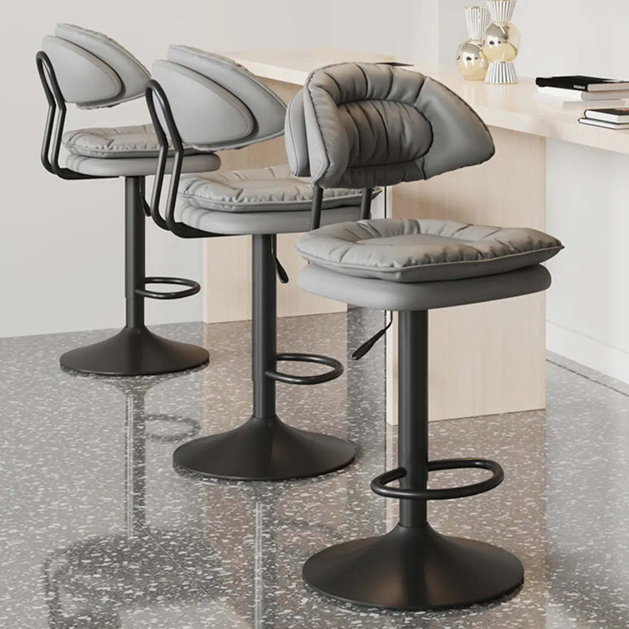 Round Leather Adjustable Swivel Bar Stool