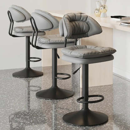 Round Leather Adjustable Swivel Bar Stool