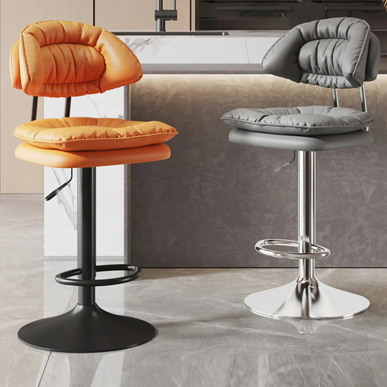 Lighom leather round gray bar & counter stools in leather — Silver