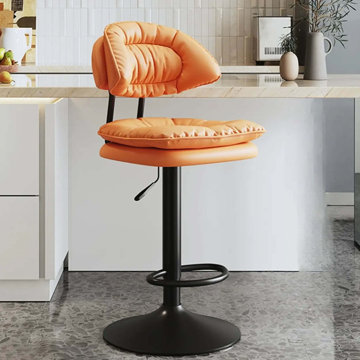 Round Leather Adjustable Swivel Bar Stool