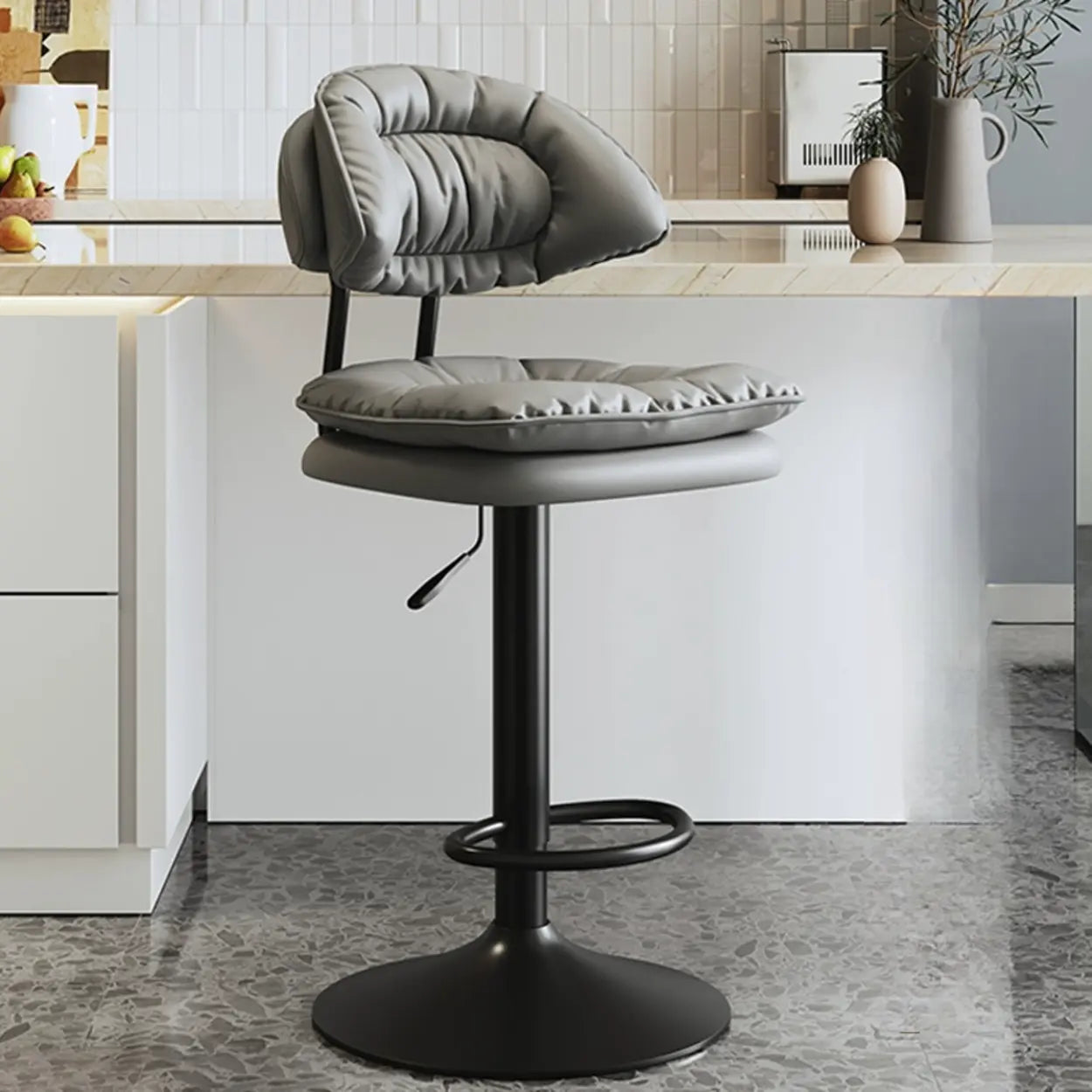 Round Leather Adjustable Swivel Bar Stool