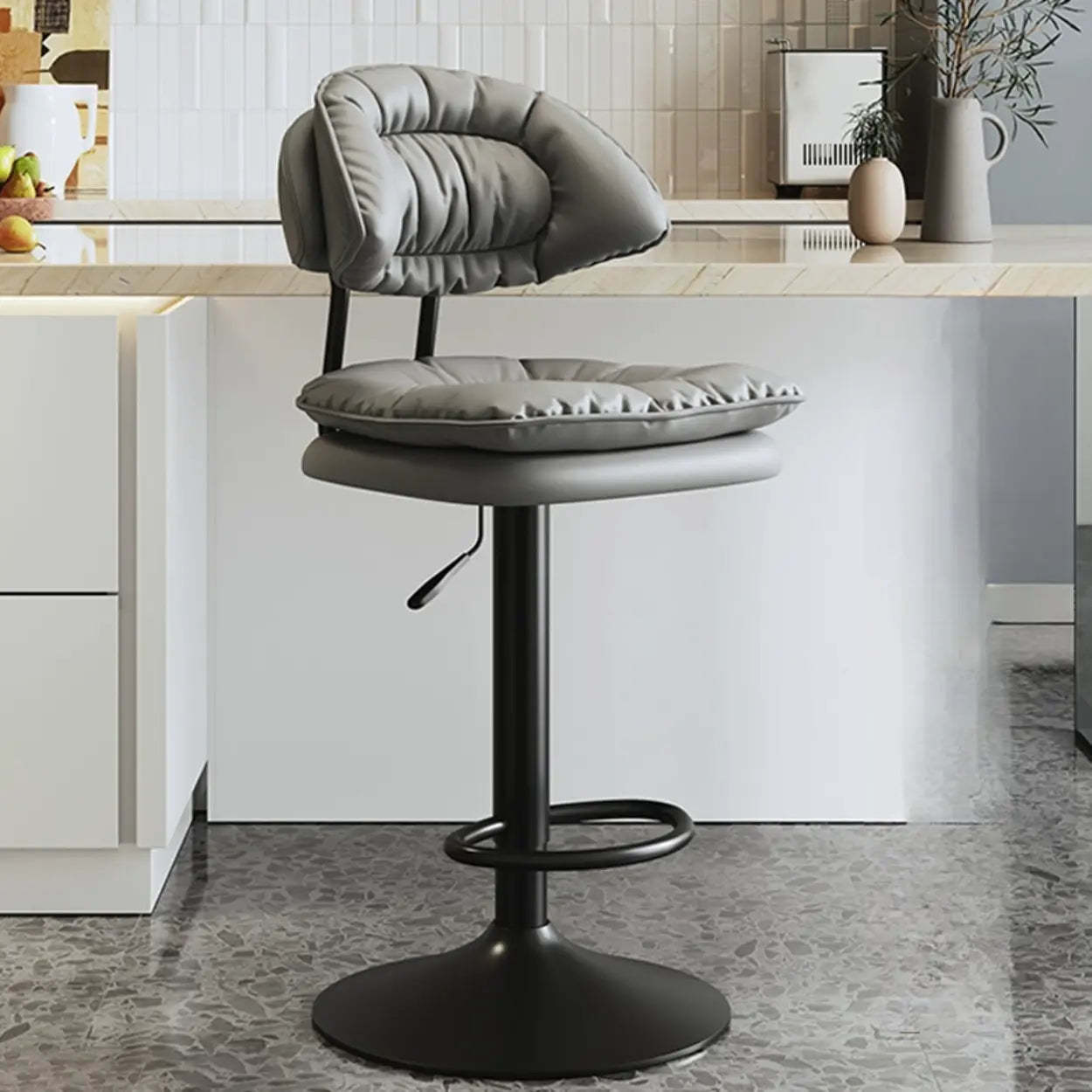 Round Leather Adjustable Swivel Bar Stool