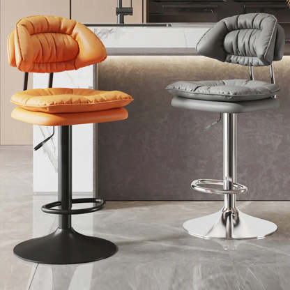 Round Leather Adjustable Swivel Bar Stool