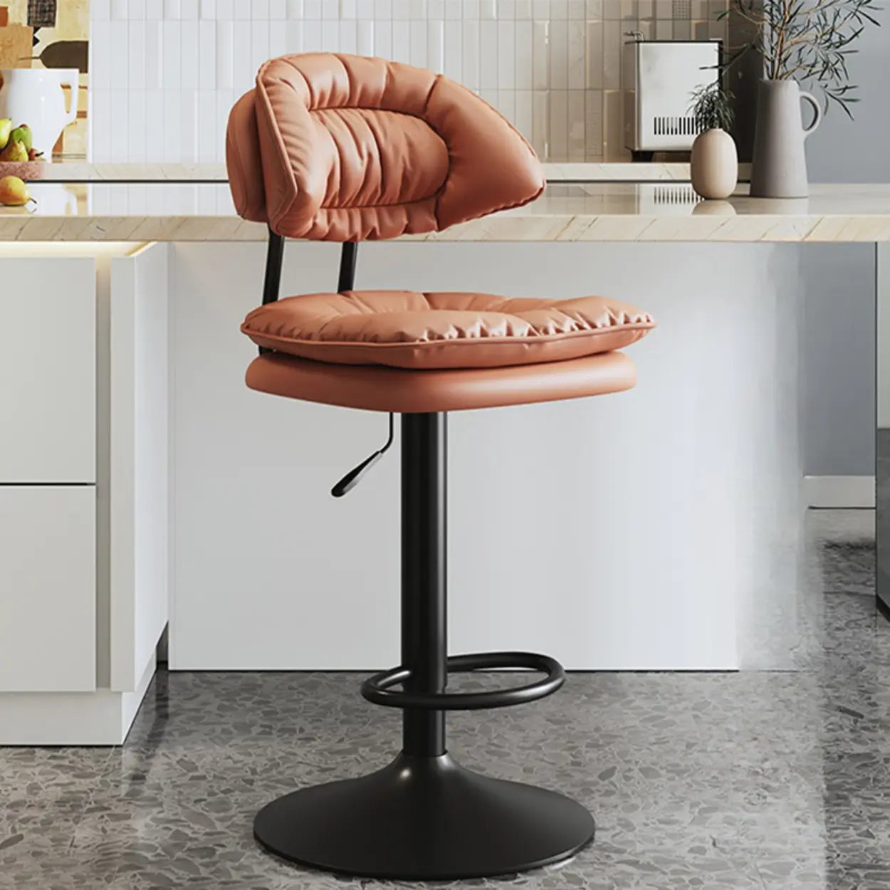 Round Leather Adjustable Swivel Bar Stool