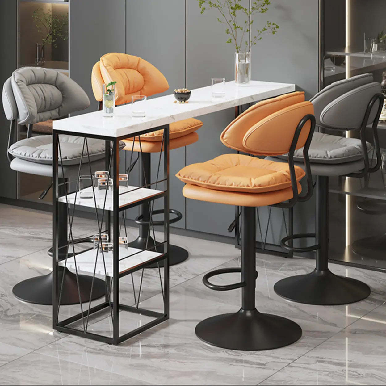 Round Leather Adjustable Swivel Bar Stool