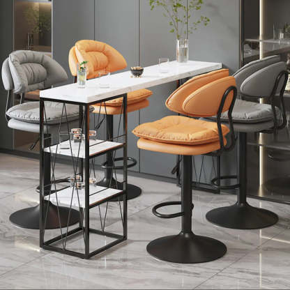 Round Leather Adjustable Swivel Bar Stool