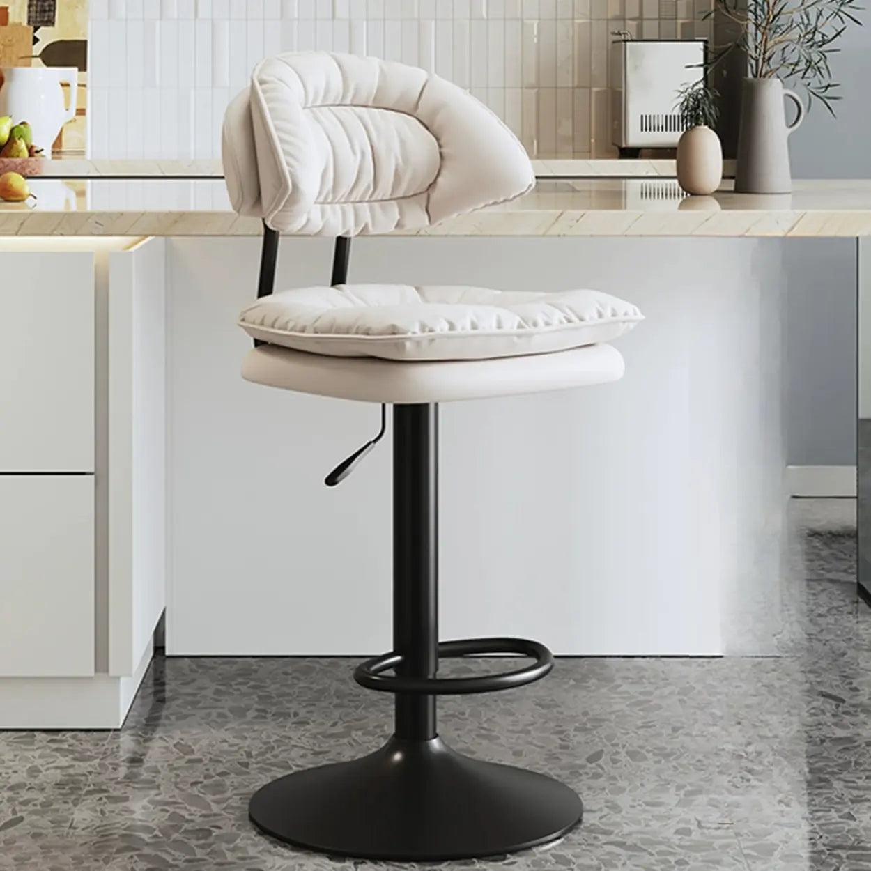 Round Leather Adjustable Swivel Bar Stool