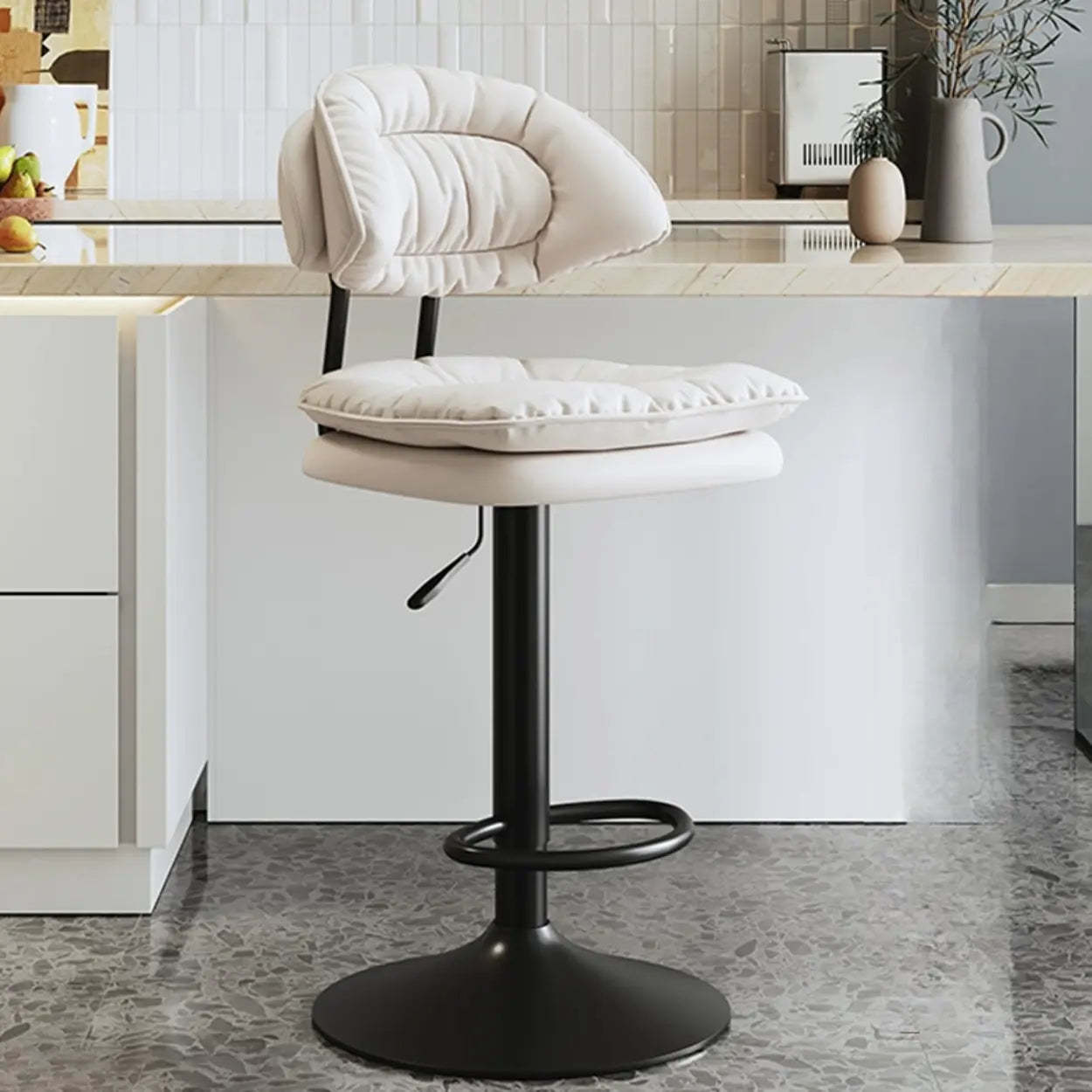 Round Leather Adjustable Swivel Bar Stool