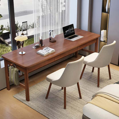 Gray Rubberwood Drawer H-Shape Double Writing Desk — Without Chairs / Natural