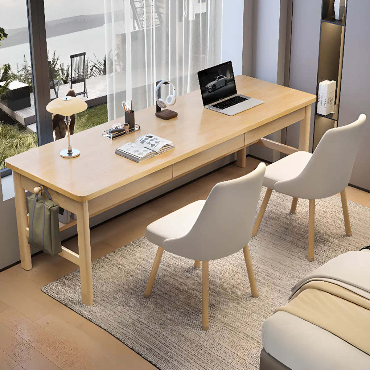 Gray Rubberwood Drawer H-Shape Double Writing Desk — Without Chairs / Grey