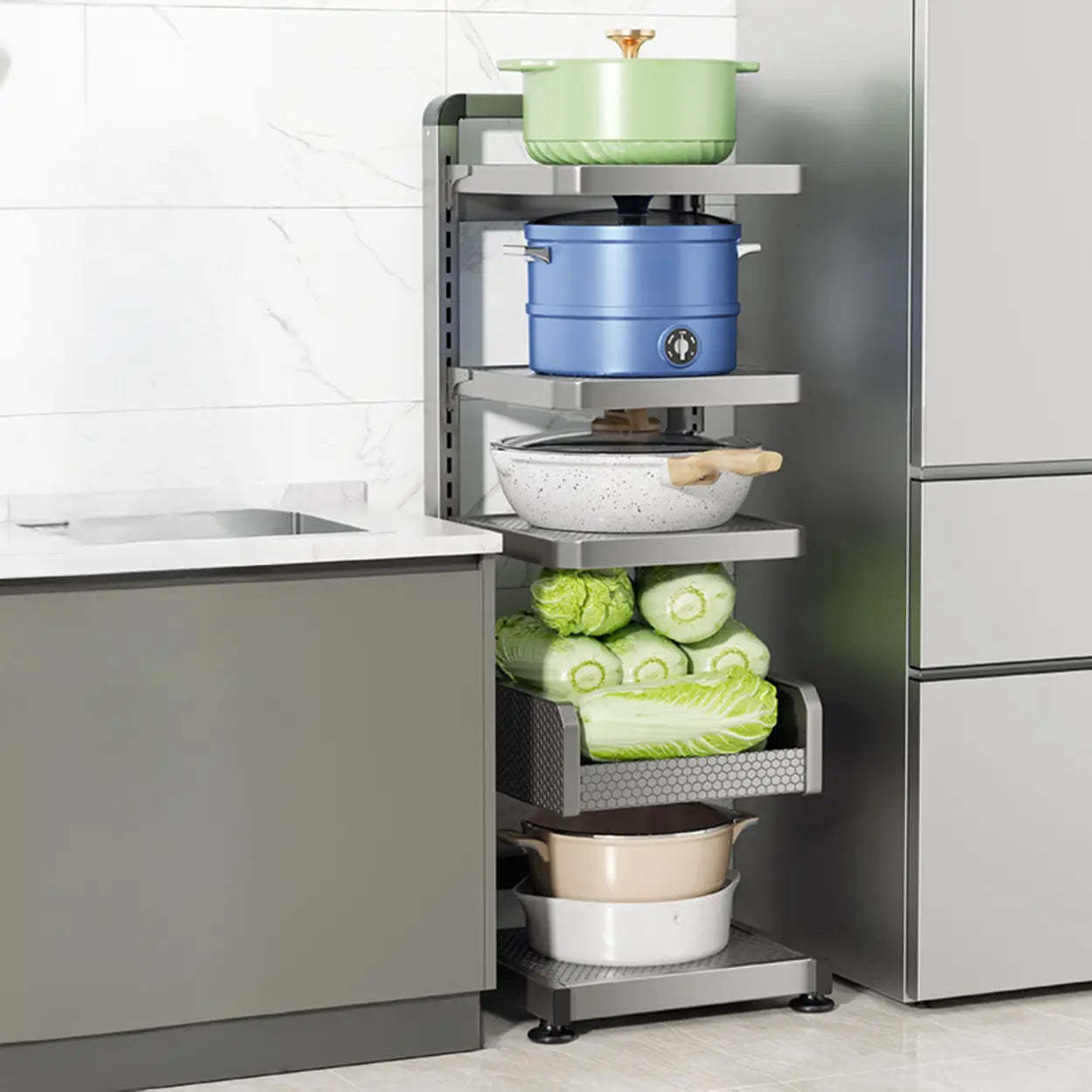 Gray modern home baker's display cabinets
