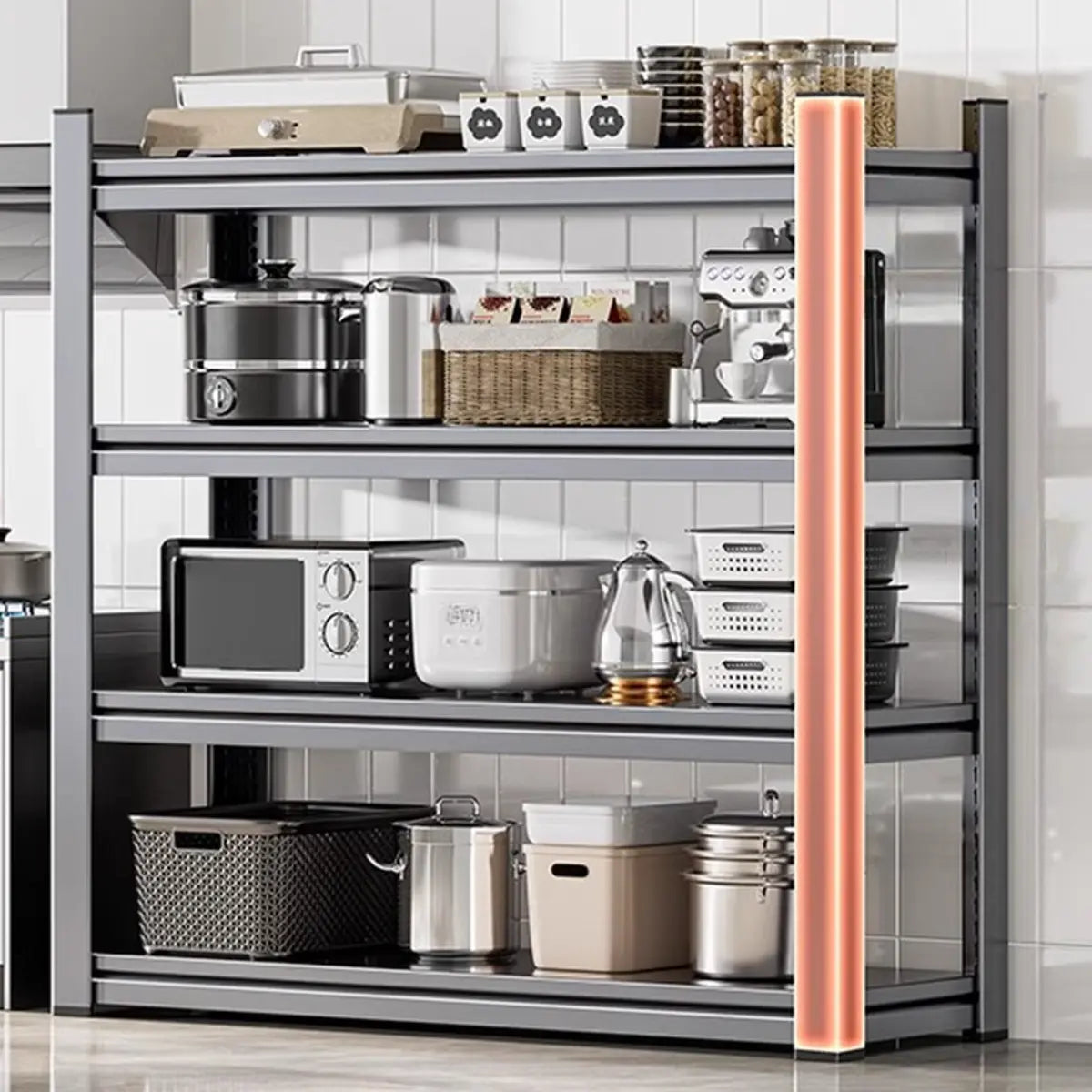 Gray Rust Resistant Metal Baker's Rack with Microwave Shelf